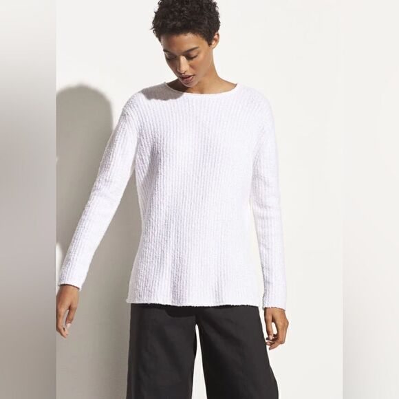 Vince $325 Texture Rib Tunic in Optic White - Picture 3 of 10